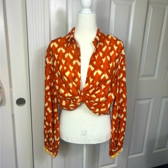 Zara Linen Blend Printed Top in Terracotta 
NWT - Picture 6 of 14